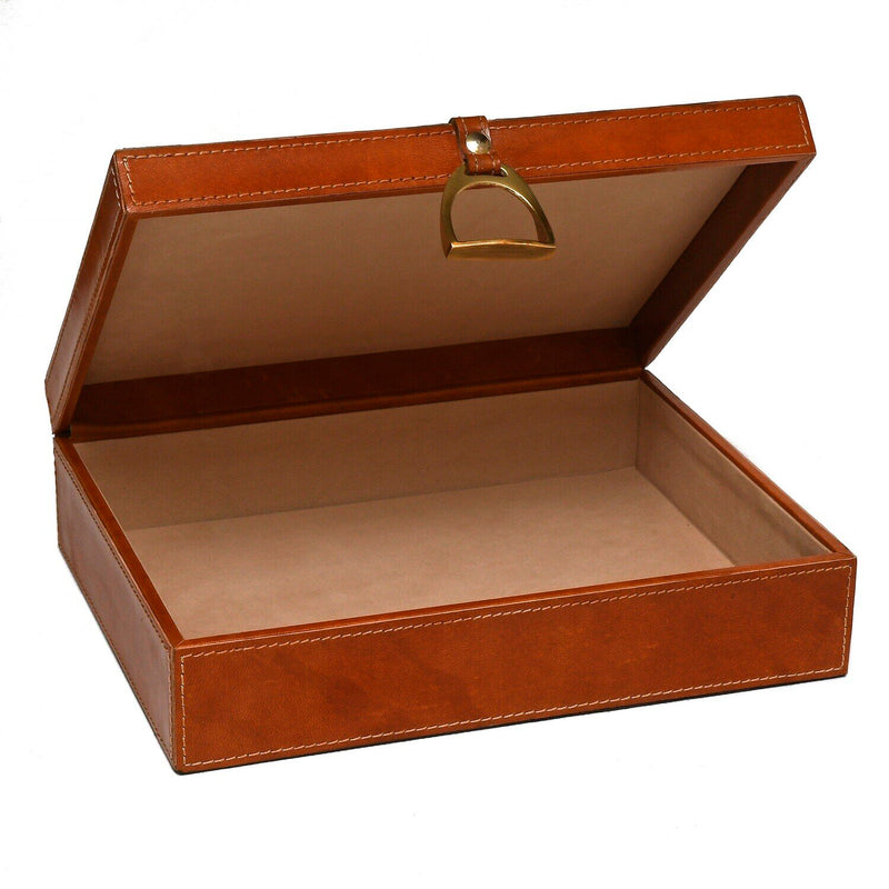Chestnut Leather Box with Brass Stirrup Buckle