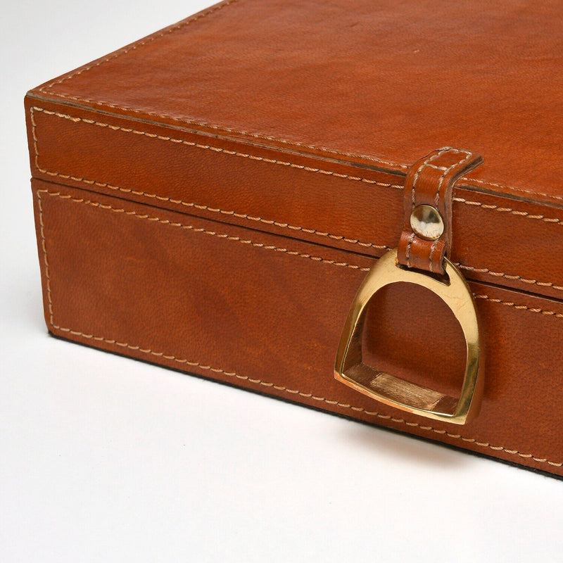 Chestnut Leather Box with Brass Stirrup Buckle