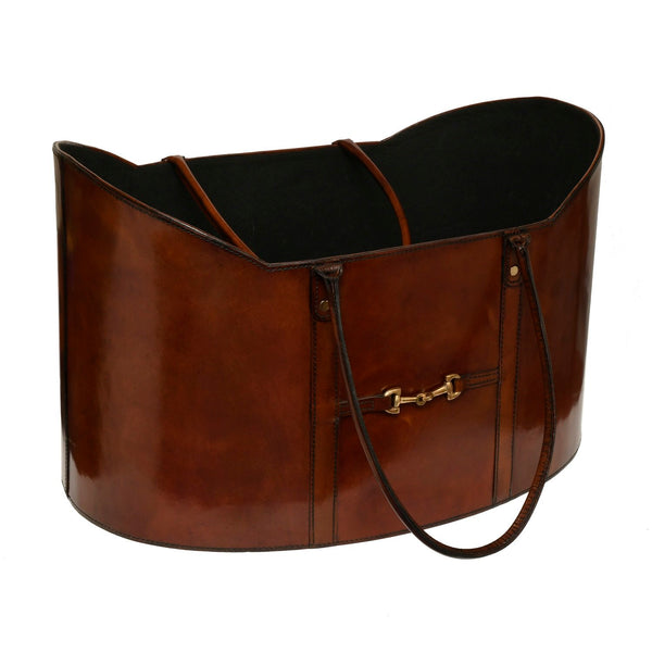Mahogany Bay Leather Basket with Straps- Large