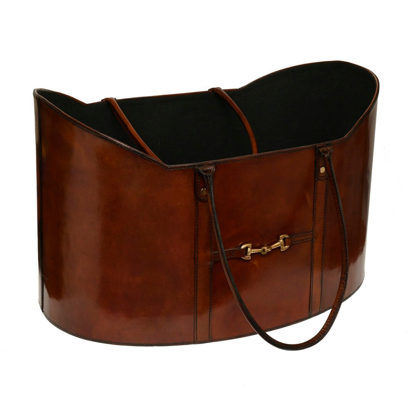 Mahogany Bay Leather Basket with Straps- Large