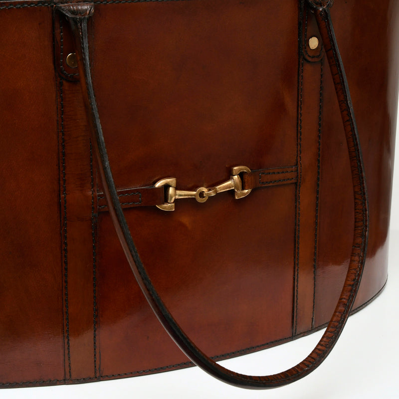Mahogany Bay Leather Basket with Straps- Large