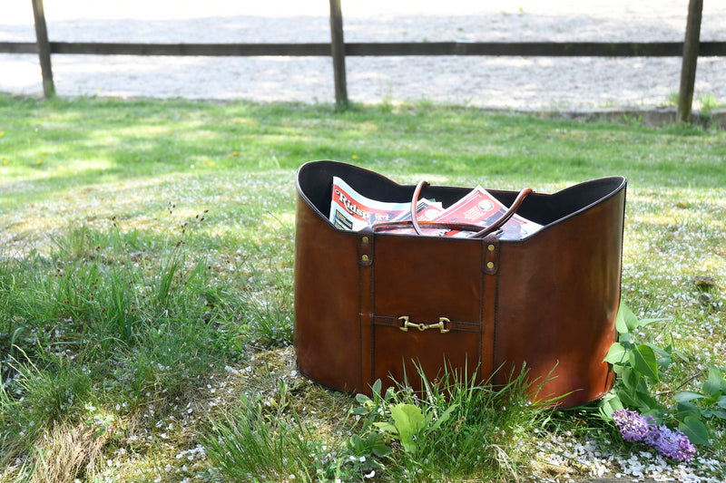 Mahogany Bay Leather Basket with Straps- Large