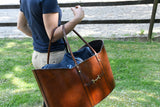 Mahogany Bay Leather Basket with Straps- Large