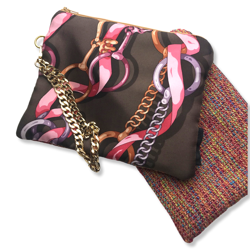 Vintage Gucci Horse Bit Silk Scarf Grand Wristlet Bag