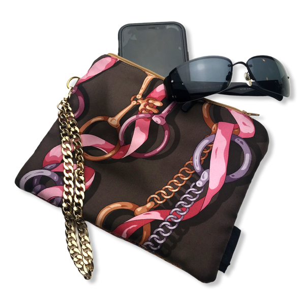 Vintage Gucci Horse Bit Silk Scarf Grand Wristlet Bag