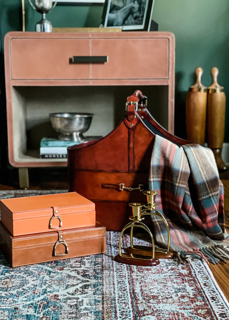 Chestnut Leather Box with Brass Stirrup Buckle