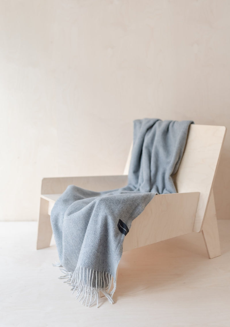 Recycled Wool Blanket in Charcoal Grey Herringbone