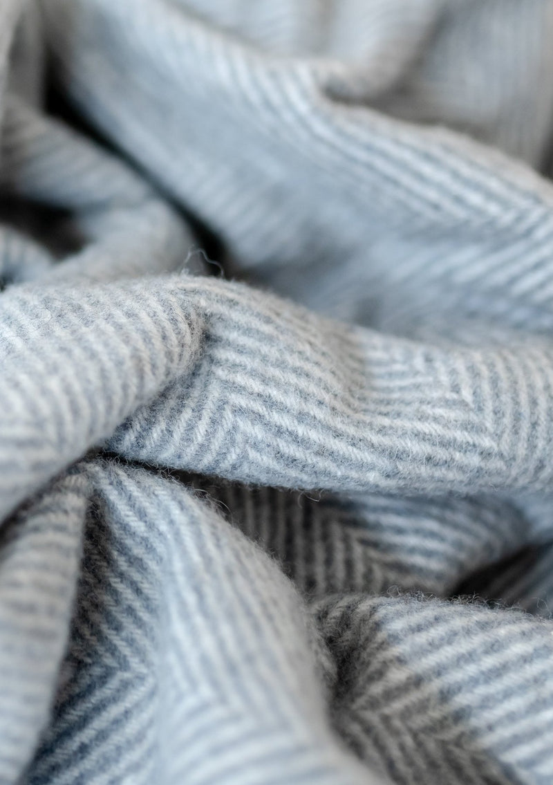 Recycled Wool Blanket in Charcoal Grey Herringbone
