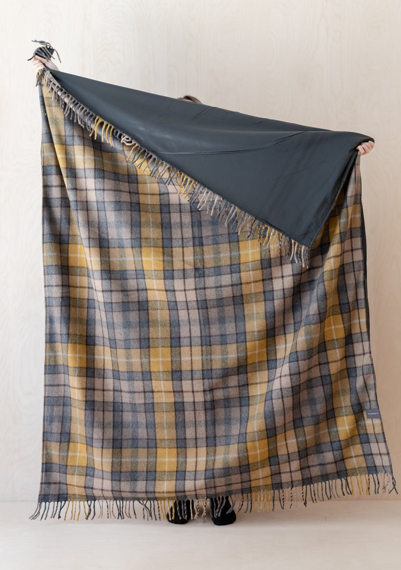 Buchanan Natural Recycled Wool Waterproof Picnic Blanket with Brown Leather Strap