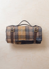 Buchanan Natural Recycled Wool Waterproof Picnic Blanket with Brown Leather Strap