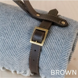 Buchanan Natural Recycled Wool Waterproof Picnic Blanket with Brown Leather Strap