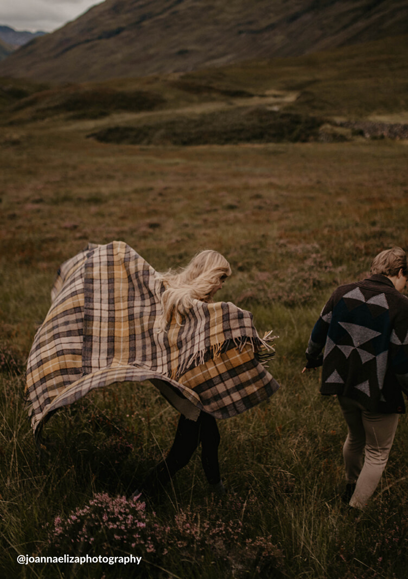 Recycled Wool Blanket in Buchanan Natural Tartan Modern
