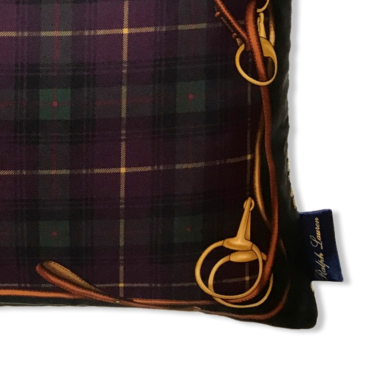 Vintage Ralph Lauren Tartan Saddle Silk Scarf Pillow