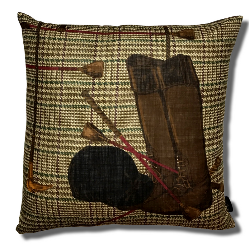 Vintage Ralph Lauren Prince of Wales Boot Silk Scarf Pillow