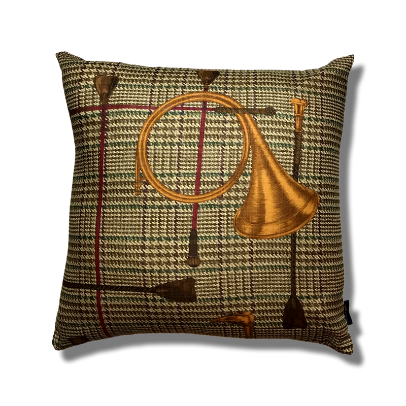 Vintage Ralph Lauren Prince of Wales Horn Down Silk Scarf Pillow