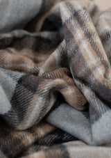 Recycled Wool Waterproof Picnic Blanket in Mackellar Tartan with Brown Leather Strap