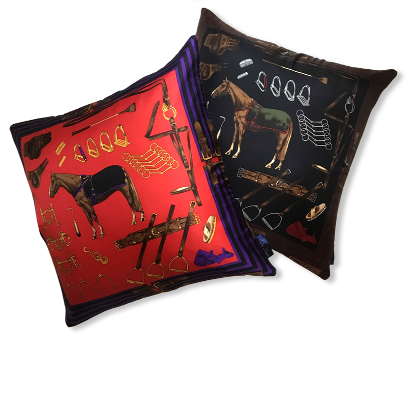 Vintage Ralph Lauren Equestrian Red Vintage Silk Scarf Pillow Cover 20"