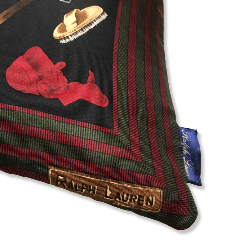 Vintage Ralph Lauren Equestrian Navy Vintage Silk Scarf Pillow Cover 20"