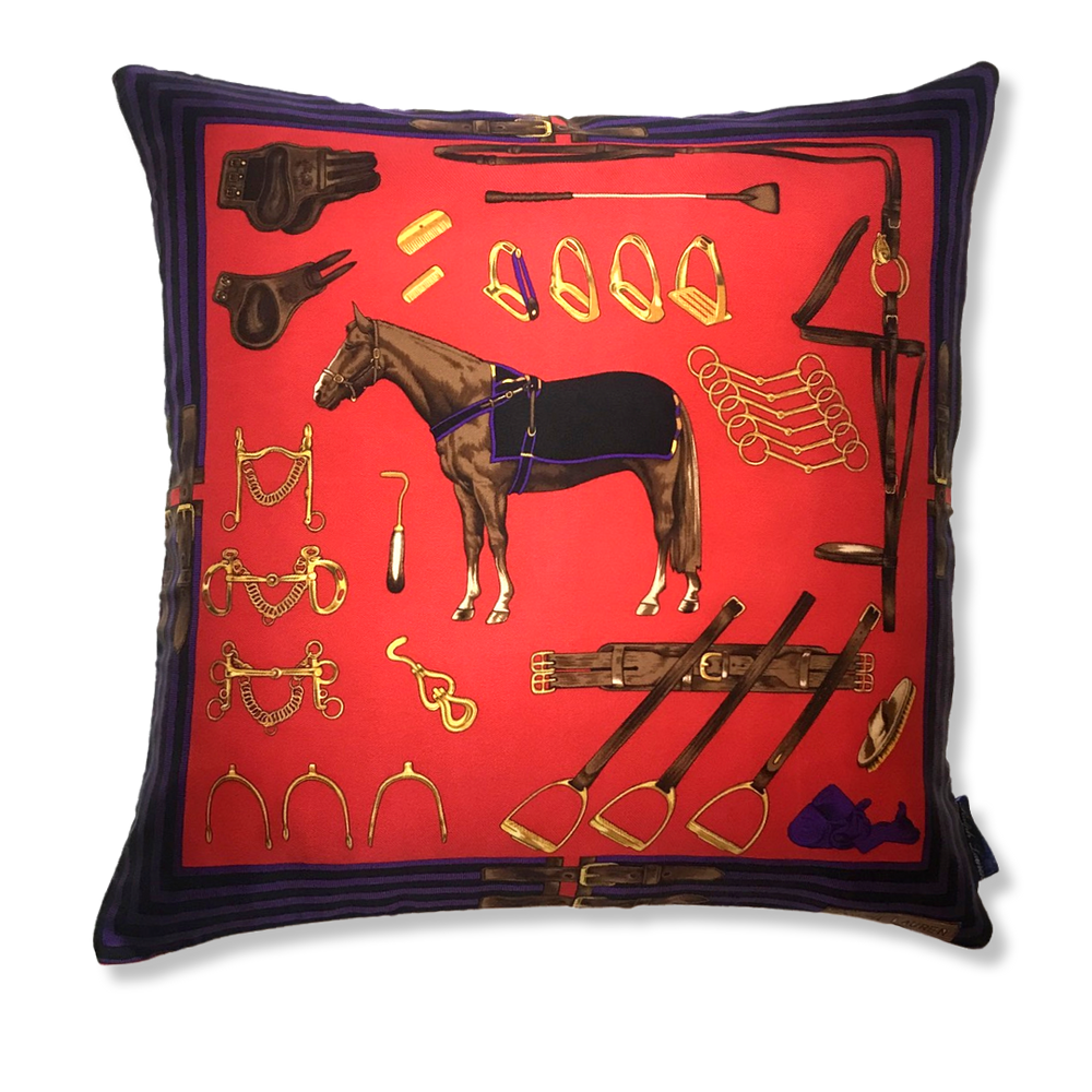 Vintage Ralph Lauren Equestrian Red Vintage Silk Scarf Pillow