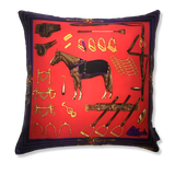 Vintage Ralph Lauren Equestrian Red Vintage Silk Scarf Pillow Cover 20"