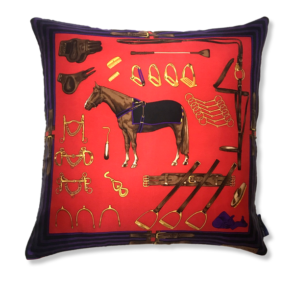Vintage Ralph Lauren Equestrian Red Vintage Silk Scarf Pillow Cover 20"